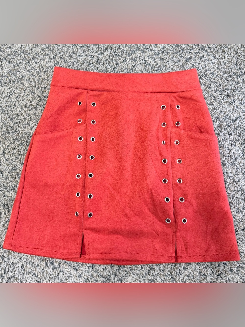 Vestidos - Red Faux Suede Mini Skirt / With Pockets - S - Bundle Deals